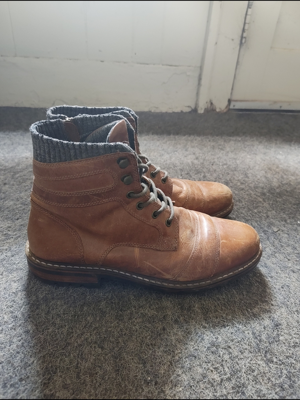 Crevo Brown Leather Chukka Boots with Knit Collar